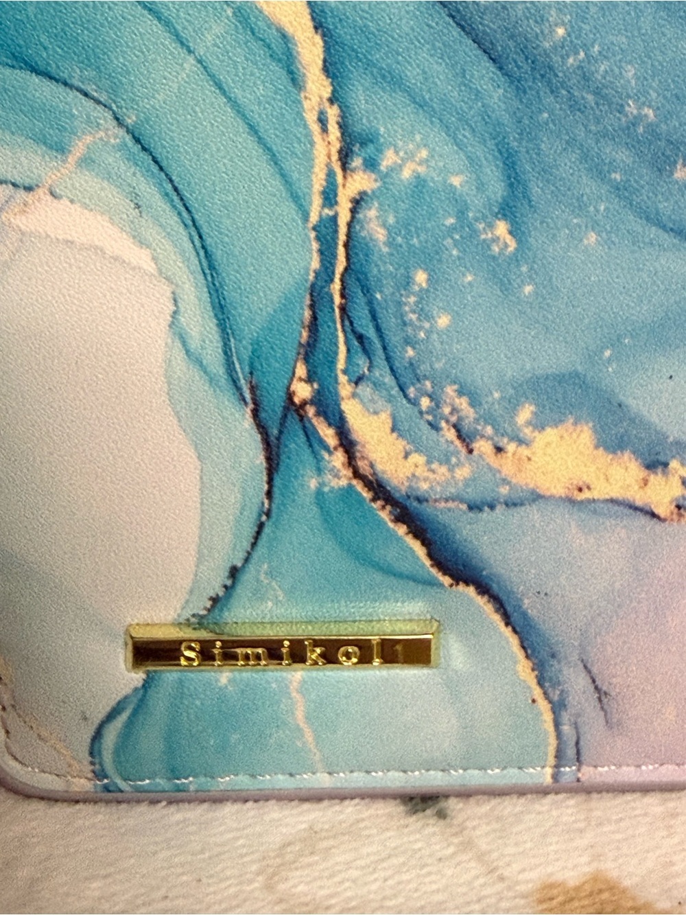 Simikol Pastel Marble Gold Fluid Art Slim Checkbook Bifold Clutch Wallet - Picture 2 of 4